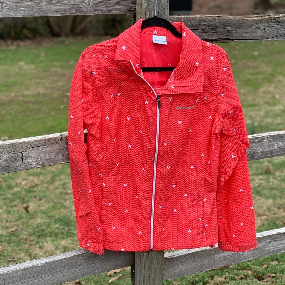 Columbia Pink/Melon Wind Breaker Rain Jacket Sz MD Full Zip Arrow/Triang